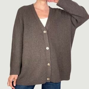Quince mongolian cashmere oversized boyfriend cardigan sweater fisherman brown S